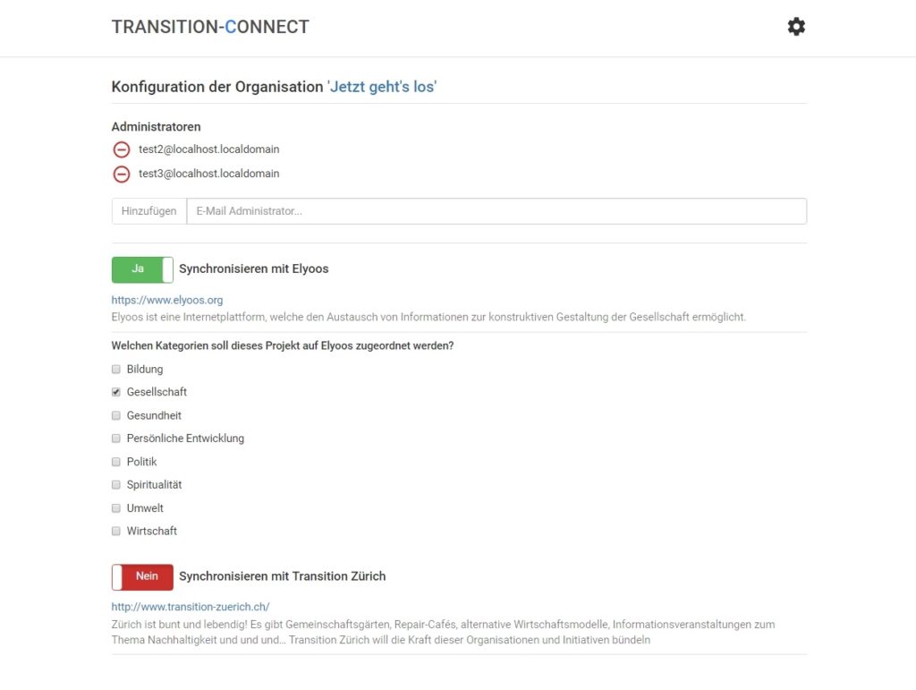 Screenshot des Konfigurationsdialogs für Transition-Connect